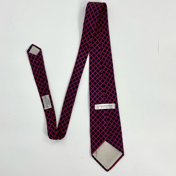 Vintage Christian Dior Navy Blue and Red Knit Power Old Money Quiet Luxury Tie - Picture 2 of 12